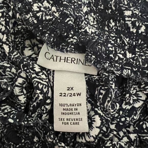 Catherines Navy Blue and White Floral Wide-Leg Soft Pants - Picture 7 of 7